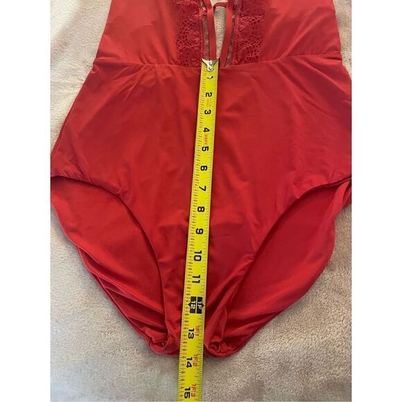 Laundry by Shelli Segal One Piece Lace Trim Red ( spice) Swimsuit Size M - Picture 7 of 13
